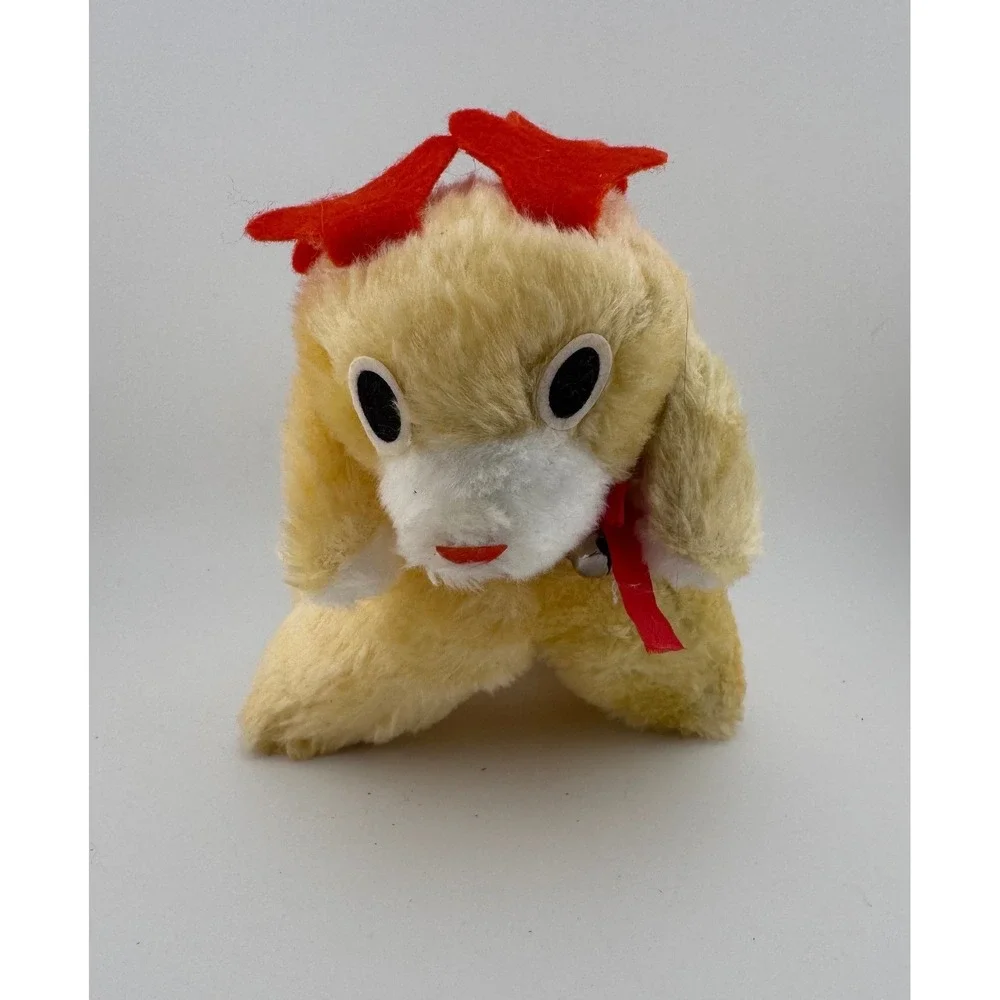 House of Lloyd Inc Plush Dog Puppy Yellow Red Bow Stuffed Animal Toy Made Taiwan